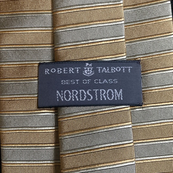 VNTG Robert Talbott Best of Class Nordstrom Gold & Taupe Stripe WIDE Silk Tie - Picture 5 of 7